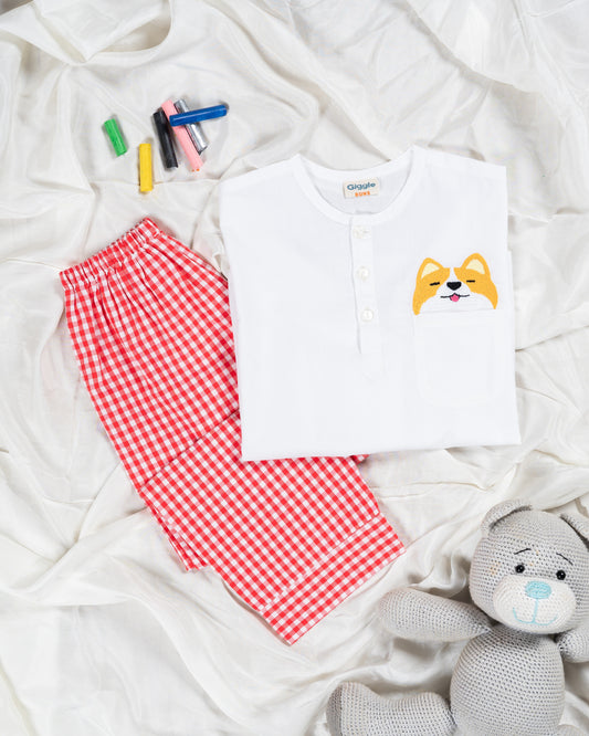Peekaboo With Coral Gingham Pyjama